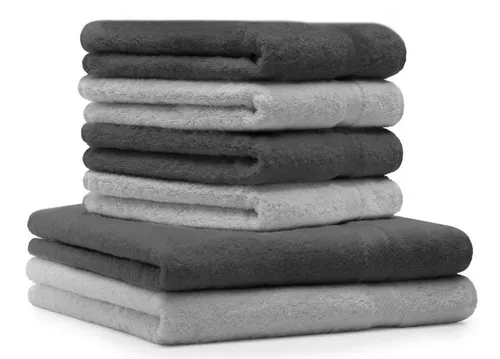 Betz Handtuch Set 6-TLG. Handtuch Set Premium Farbe anthrazit und Silbergrau, 100% Baumwolle (Set, 6-St)