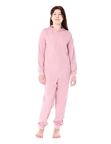 Ladeheid Mädchen Teenager Schlafoverall aus Baumwolle Jumpsuit Verkleidung mit Kapuze LA40-233 (Rosa Schweinchen, 164)