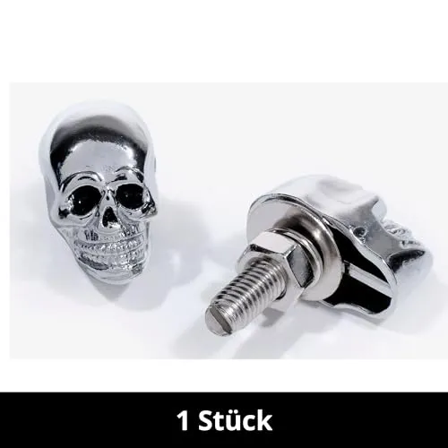 WTMT Totenkopf-Kennzeichenschrauben - Verchromte Metall-Schraube mit universellem Einsatz für Motorrad Auto Custombike