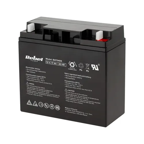Akumulator żelowy Rebel 12V 17Ah - Gel-Akku mit 17Ah, ideal für stabile Energieversorgung in verschiedenen Anwendungen, langlebig und wartungsfrei.