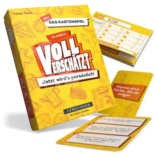 DENKRIESEN Voll Verschätzt Kartenspiel Classic Edition | Familienspiel | Lustiges Schätz- und Ratespiel für 3 bis 12 Spieler ab 12 Jahren mit rund 20 Minuten Spielzeit für Familie und Freunde.