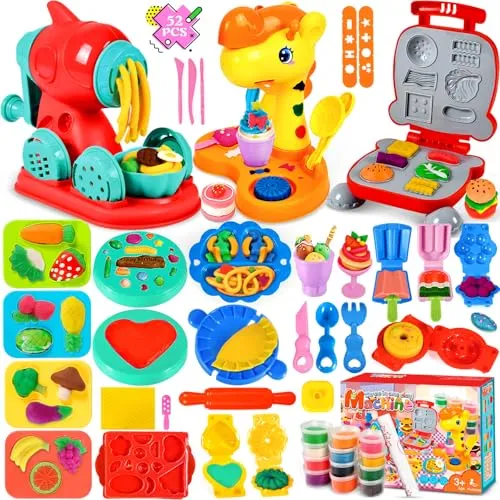 NEMMXUB Knete Dough Set für Kinder, Kitchen Creations Nudelmaschine Spielset Burger Eiscreme, Knete Zubehör mit Accessoires und 12 Dosen Knete, spielzeug geschenk mädchen & Junge 2-12 jahre