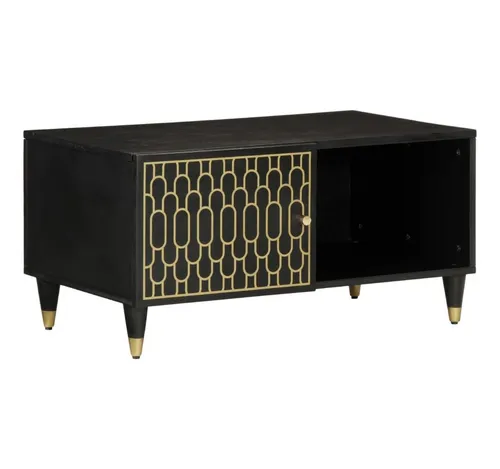 furnicato Couchtisch aus Vollholz 80 x 50 x 40 cm, Schwarz - Stylischer Couchtisch aus hochwertigem Vollholz mit einzigartiger Holzmaserung. Ideal für dein Wohnzimmer, bietet er Stauraum und eine stabile Tischplatte für Snacks und Deko.