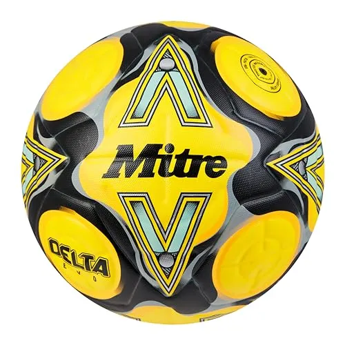 Mitre Delta Fußball | sehr langlebig | verbesserte Genauigkeit und Konsistenz, Gelb/Schwarz/Grau (Fluo-Gelb/Schwarz/Kreisgrau), 5