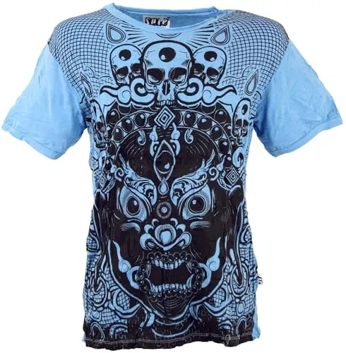 GURU SHOP Sure Herren T-Shirt Dämon - Hellblau - Fun-T-Shirt aus hochwertiger Baumwolle mit einzigartigem Krinkel-Look und pflegeleichtem Material, ideal für entspannte Freizeitlooks.