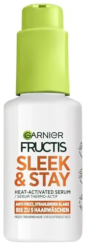 Garnier Fructis Sleek & Stay Heat-Activated Serum 50 ml - Haarserum für trockenes, frizziges Haar mit Hitzeschutz. Aktivierung durch Wärme für langanhaltende Glättung und Glanz, bis zu 5 Haarwäschen. Ideal für die perfekte Haarpflege.