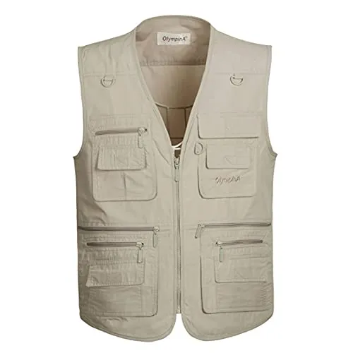 Hwalleum Herren Multifunktional Outdoor Freizeit Weste mit Vielen Taschen, Herren Klassisch Draussen Multi-Taschened Casual Anglerweste Leicht Atmungsaktiv Jagd Fotografie Wandern Gilets Camping Vest