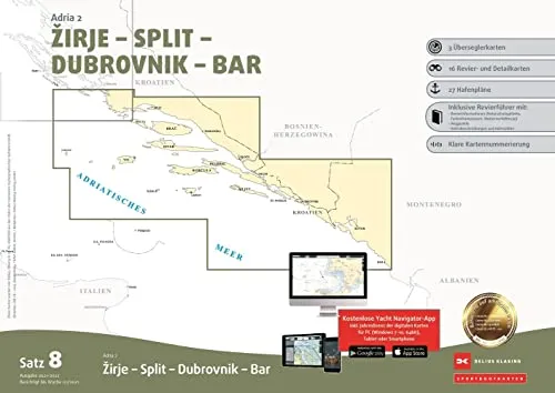 Sportbootkarten Satz 8: Adria 2 (Ausgabe 2021/2022): Zirje - Split - Dubrovnik - Bar