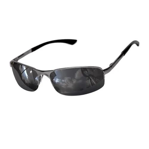 Rennec Sonnenbrille Herren Schmal Oval Schwarz Getönt UV400 Edelstahl Halbrahmen Bügel mit Federscharniere Brillenbeutel und Hardcase