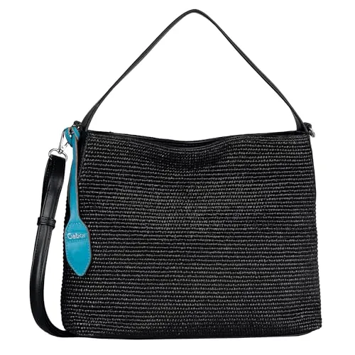Gabor bags Damen Eleanor Schultertasche, Schwarz - Stilvoll und Vielseitig - Damen-Schultertaschen mit sommerlicher Bastoptik, flexibler Trageweise dank abnehmbarem Schulterriemen und praktischem Innenlayout für Ordnung.