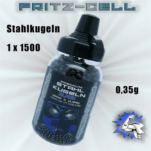 Fritz-Cell 1500 Stahlkugeln 4,5 mm, Schwarzbeschichtete BB´s, Rundkugel 1 x