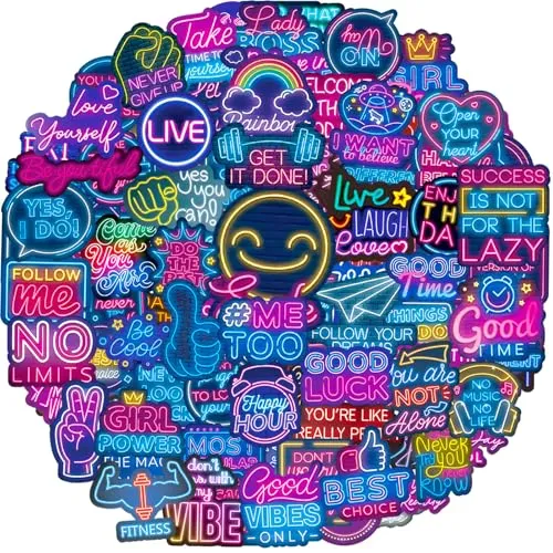Aufkleber 100 Stück Neon Sprüche Sticker Set, Positive Affirmationen Inspirierende Zitate, Motivationssticker, Belohnungsaufkleber, Wasserfeste Vinyl Sticker für Scrapbook Journal Laptop Notizbuch etc