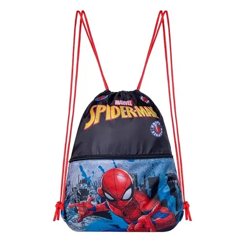 Spiderman Marvel Avengers Turnbeutel, Schwimmbeutel, Sporttasche, Gymsack, Rucksack, Schuhbeutel, Sportrucksack, verschiedene Designs inkl. extra Fach (Blau)