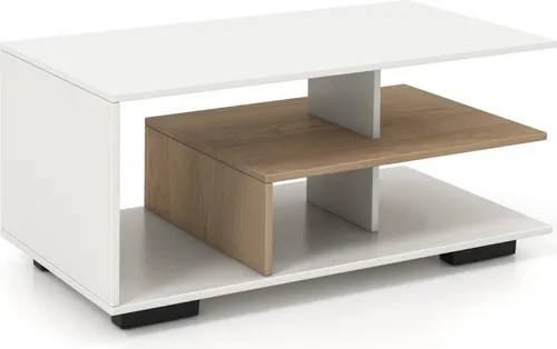 Eleganter L-förmiger Couchtisch mit Stauraum – Weiß