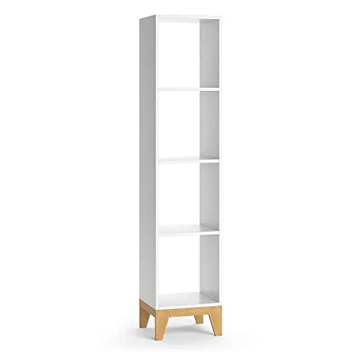 Vicco Bücherregal Malia, Weiß/Eiche - Kinderzimmer Ordnung - Bücherschrank Malia mit 4 offenen Regalen, ideal für Bücher und Spielzeug. Robuste Bauweise, modernes Design und sicher für Kinder. Schaffen Sie Ordnung im Kinderzimmer!