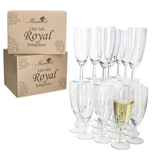 24er Set Royal Sektgläser - Klare Sektflöten für Festlichkeiten - Gläser für Sekt und Champagner, 0,1L, spülmaschinengeeignet und ideal für Hochzeiten, Jubiläen und Partys. Genießen Sie prickelnde Getränke mit Stil und Sicherheit dank breitem Fuß.