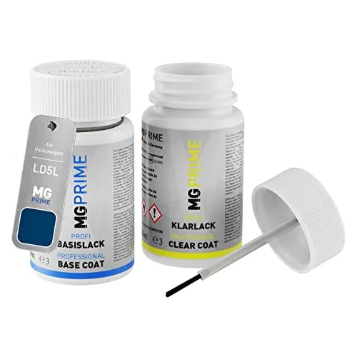 MG PRIME Autolack Lackstift Set für Volkswagen VW LD5L / D5L / 2B Blue Silk Metallic Basislack Klarlack je 50ml