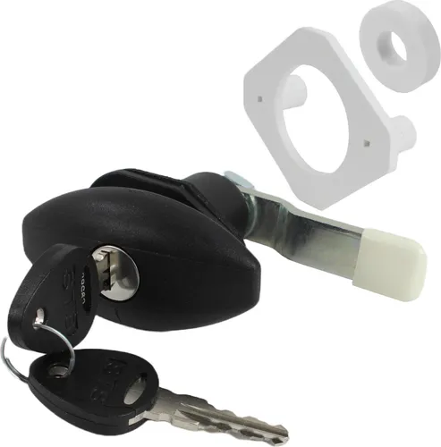 STS Push Lock Klappenschloss Ellipse klein für Wohnwagen und Boot - Praktisches Klappenschloss für Serviceklappen, mit Montageplatte und Distanzstück. Robuste Qualität aus schwarzem Kunststoff, einfach zu bedienen und sicher verriegelbar.