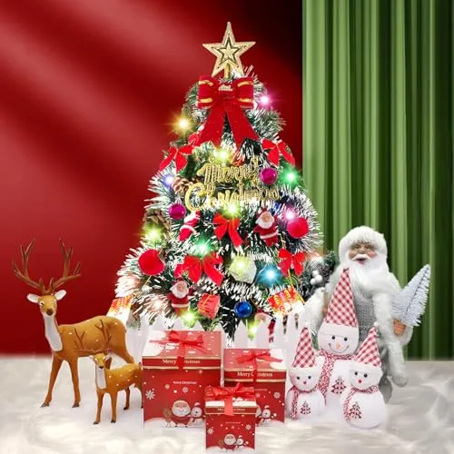 TFSZE Mini Weihnachtsbaum,Weihnachts Baum klein,Künstlicher Weihnachtsbaum mit Ornamenten 60cm, Mini Tannenbaum für Tisch, Christbaum,Weihnachtsdeko, Tannenbaum für Schreibtisch Tisch Büro Dekoration