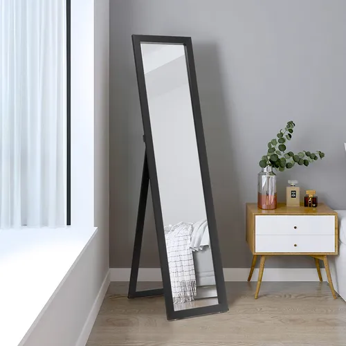 COSTWAY 2 in 1 Ganzkörperspiegel mit Holzrahmen - Standspiegel für Schlafzimmer, Wohnzimmer und Eingangsbereich – vielseitig nutzbar als freistehender oder wandhängender Spiegel, mit bruchsicherer Membran für zusätzliche Sicherheit.