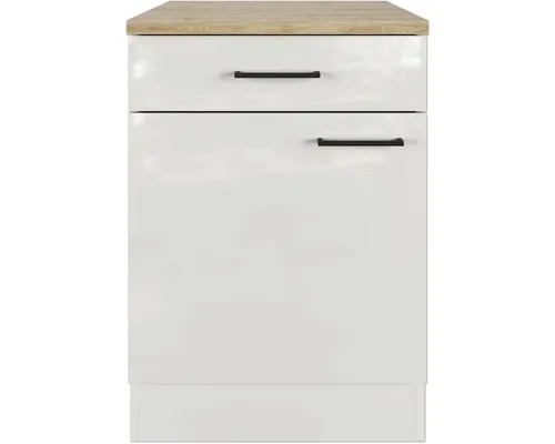 Flex Well Unterschrank Lund 60 cm - Lichtgrau glänzend mit Schublade - Küchenunterschrank Lund 60 x 60 x 85 cm, lichtgrau glänzend. Mit reversibler Drehtür und praktischem Stauraum ist er ideal für Ihre Küche oder Hauswirtschaftsraum.