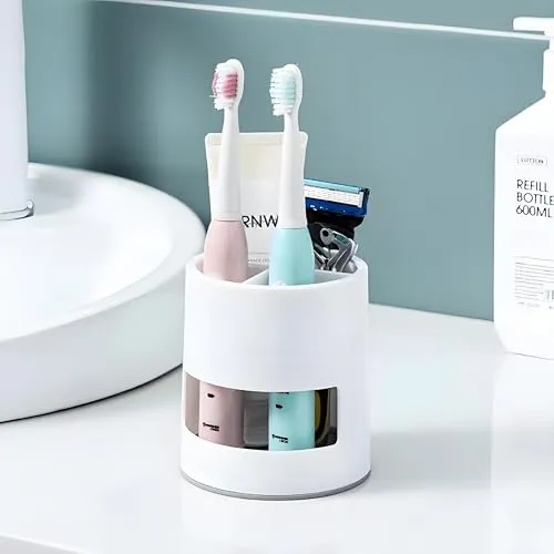 Zahnbürstenhalter Zahnpastaständer, zahnbürstenhalter elektrische zahnbürste, Aufbewahrungsbox Mehrzweck Organizer für Badezimme und Küche (Elegantes Weiß)