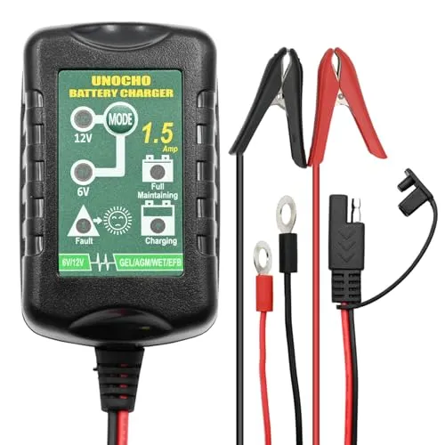 6V 12V Batterieladegerät 1,5A automatisches intelligentes Ladegerät, Batteriewartungsladegerät, Erhaltungsladegerät für Auto, Motorrad, Rasenmäher, Boot, Schneemobil(EU-Stecke)