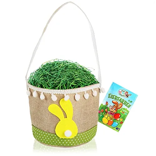 com-four® 3 TLG. Osterset - Osterkörbchen mit Gras und Ostereierfarbe - Filzkorb Osterhase zum Verschenken - Osterdeko - Frühlingsdekoration [Auswahl variiert] (Korb + grünes Gras)