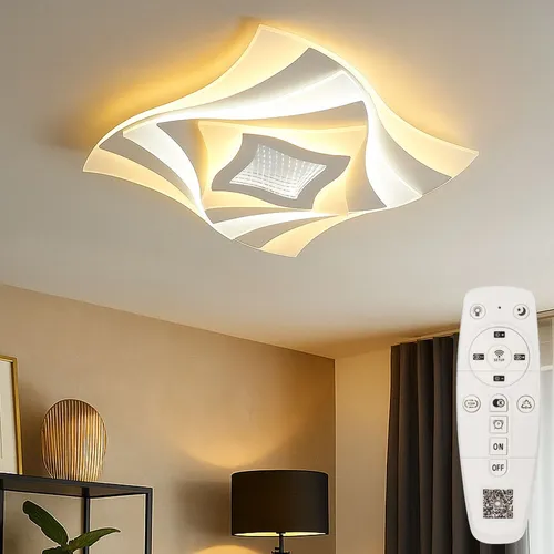 Deckenleuchte LED dimmbar mit Fernbedienung - Moderne LED-Deckenleuchte in Weiß mit 75W und 3-Stufen-Dimmfunktion, ideal für Wohn- und Schlafzimmer. Flexibles Lichtdesign per Fernbedienung für jede Stimmung.