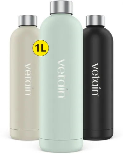 VETAIN Trinkflasche Edelstahl 1L, BPA-Frei - Kohlensäure geeignet - Isoliert - Auslaufsicher