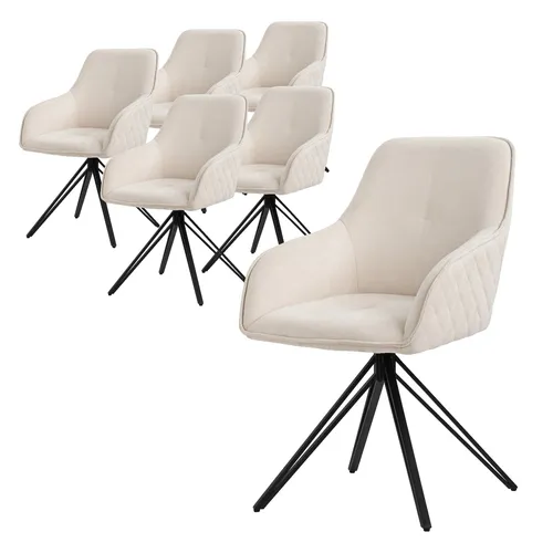 ML-DESIGN Esszimmerstuhl 360° drehbar - Stühle mit 6 Polsterstühlen, ideal für Küche und Wohnzimmer. Hochwertiger Textil Webstoff in Creme und Schwarz, bietet Komfort durch Rücken- und Armlehnen.