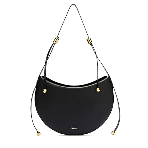 Furla Moonstone M Schultertasche - Damen - Schwarz WB01868-BX3104-O6000 - Elegante Furla Moonstone M Schultertasche aus hochwertigem, fein genarbtem Leder in klassischem Schwarz. Ideal für stilvolle Auftritte und vielseitige Looks.