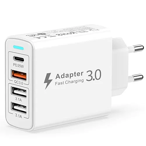USB C Ladegerät 40W, USB Ladegerät Mehrfach 4 Port mit PD&QC3.0 Schnellladegerät, USB Stecker Mehrfach Handy Ladegerät USB C Netzteil Adapter für iPhone 17/16/15/14/13/12/11,Samsung Gaxlay S24