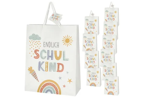 CEPEWA Geschenkpapier Geschenktüte 'Endlich Schulkind' 12er Set 25x33x12cm Papier 128g/m²