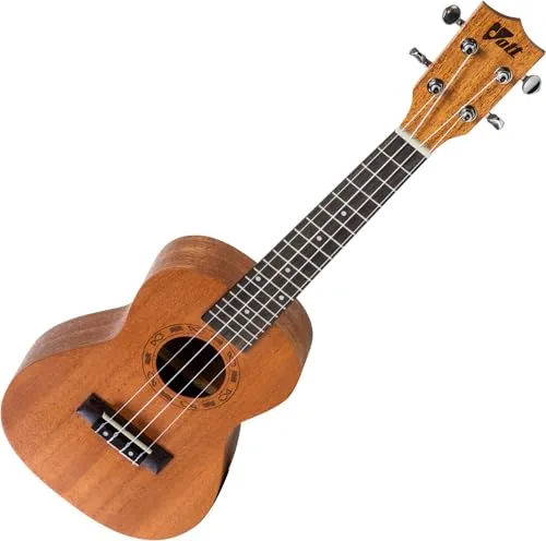 VOLT by Voggenreiter Ukulele Valencia, Größe: Concerto, laminierte Decke Mahagoni, Griffbrett: Palisander, edle Lackierung, Schalloch-Gravur, Länge: 610 mm, mit Gurtknöpfen, inkl. gefütterte Tasche