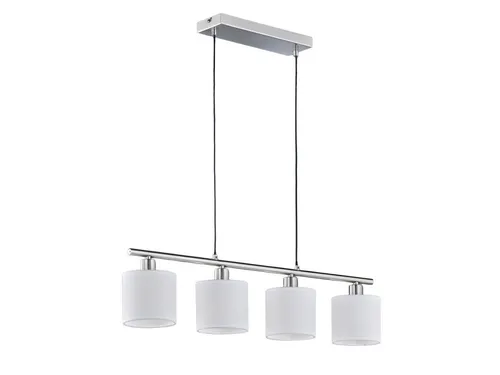 LED Pendelleuchte 4-flammig mit Stoffschirm in Weiß, 75cm Breite - Elegante LED Pendelleuchte mit 4-flammigen Stoffschirmen in Weiß. Ideal für den Esstisch oder die Küche, sorgt für eine angenehme Lichtatmosphäre und fügt sich harmonisch in jedes Zuhause ein.