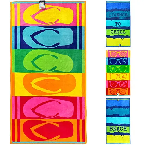 jilda-tex Strandtuch 90x180 cm Badetuch Strandlaken Handtuch 100% Baumwolle Velours Frottier Pflegeleicht (Flip Flops)