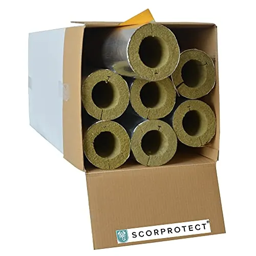 Scorprotect® voller Karton Alukaschierte Rohrschale Rohrisolierung Steinwolle mit 0.040 Wärmeleitfähigkeit (Steinwolle, 76 x 30 mm x 1 Meter)