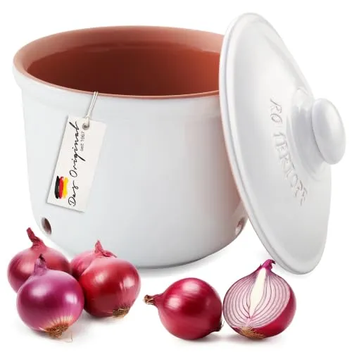 Romertopf Zwiebeltopf MAXI 2,8 L – Keramischer Vorratstopf für Zwiebeln und Knoblauch