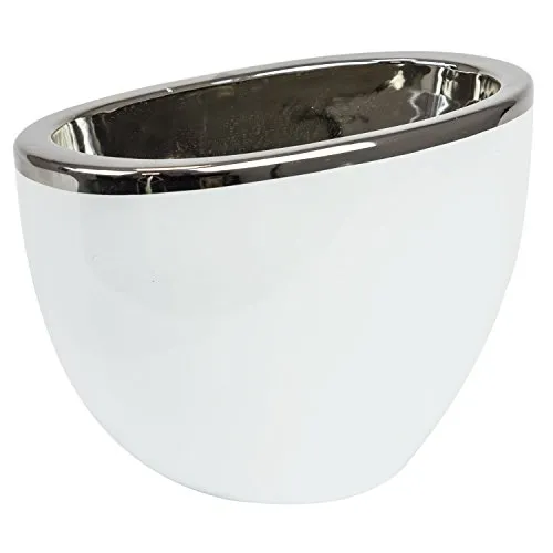 Keramik Übertopf H 18 cm silber-weiss glanz Moderne Dekovase Moon Blumentopf