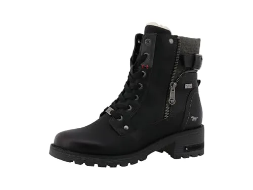 Mustang Shoes 15M0082001-black Stiefelette - Wanderschuhe für Damen, gefütterte TEX-Stiefel mit wasserabweisender Membrane und warmem Kunstfell, ideal für kalte Wintertage.