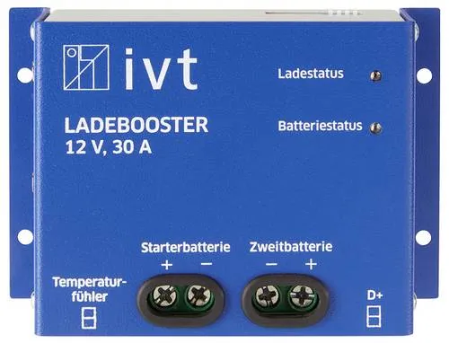 IVT 920033 Ladespannungs-Booster 12 V 30 A - Kfz-Ladegeräte, Batteriewartung – Intelligenter Ladebooster für effizientes Aufladen von Blei-Säure-, Gel-, AGM- und Lithium-Batterien während der Fahrt.