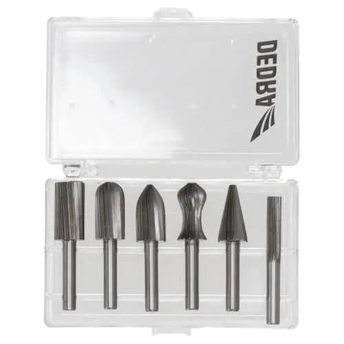 DEDRA Hartmetall Frässtifte-Set mit 6 HSS-Schaftfräsern für Aluminium, Nichteisenmetalle, Kunststoff und Holz, Schaftdurchmesser 6 mm, geeignet für Geradschleifer