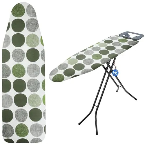 KADAX Bügelbrettbezug mit Kordelzug, Bügeltischbezug für schnelleres Bügeln, Universelle Bügelbrettabdeckung in 2 Größen, Bügelauflage aus Baumwolle (Grüne Kreis, 120x40cm)