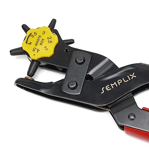 SEMPLIX Revolverlochzange stabile, robuste Ausführung: mit Hebelübersetzung zum Lochen von Leder, Stoff, Pappe, Filz, Kunststoff, Papier, Gummi