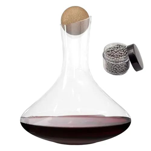 Intirilife Glas Karaffe 1.8 Liter für Rotwein - Weindekanter aus bleifreiem Kristallglas mit 750ml Dekantierkapazität - Perfekte Aromaentfaltung und einfache Reinigung dank inkludierter Reinigungsperlen.