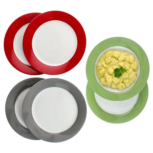 MamboCat 6er Set Variant Trio Speiseteller - Farbenfrohe Porzellan-Speiseteller für 6 Personen, ideal für Hauptmahlzeiten und Brunch. Robustes, langlebiges Material, spülmaschinen- und mikrowellengeeignet. Perfekte Geschenkidee!