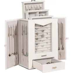 Homde Schmuckkästchen mit Glasfenster - Elegantes Schmuckkästchen mit 22 Haken und Glasfenster für staubfreie Aufbewahrung. Ideal für Ringe, Halsketten und mehr – perfektes Geschenk für Frauen!