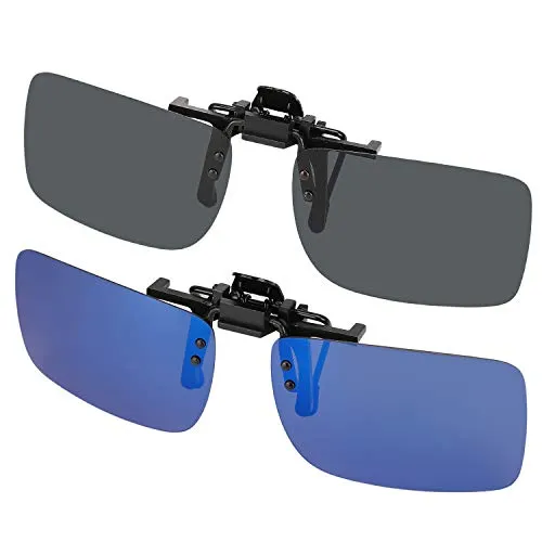 Hifot Aufsatz Clip-on Sonnenbrille 2 Pack, Polarisierte Linse Passen Über Korrekturbrillen, Flip-up Randlose Myopie Sonnenbrille für Frauen und Männer