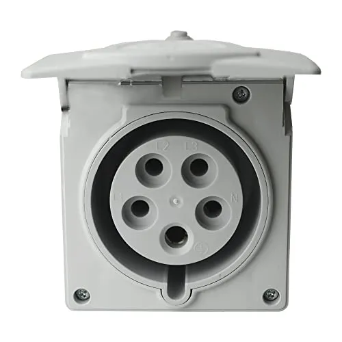 CEE Wandsteckdose mit Klappdeckel 32A 5P 400V IP44 Unterputz Steckdose Unterputzsteckdose Wanddose Grau